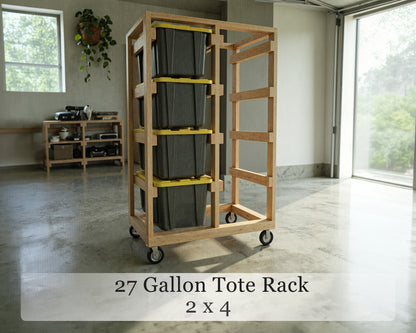 DIY Rolling Tote Storage Rack Plans | 27 Gallon 8-Bin Garage Organizer
