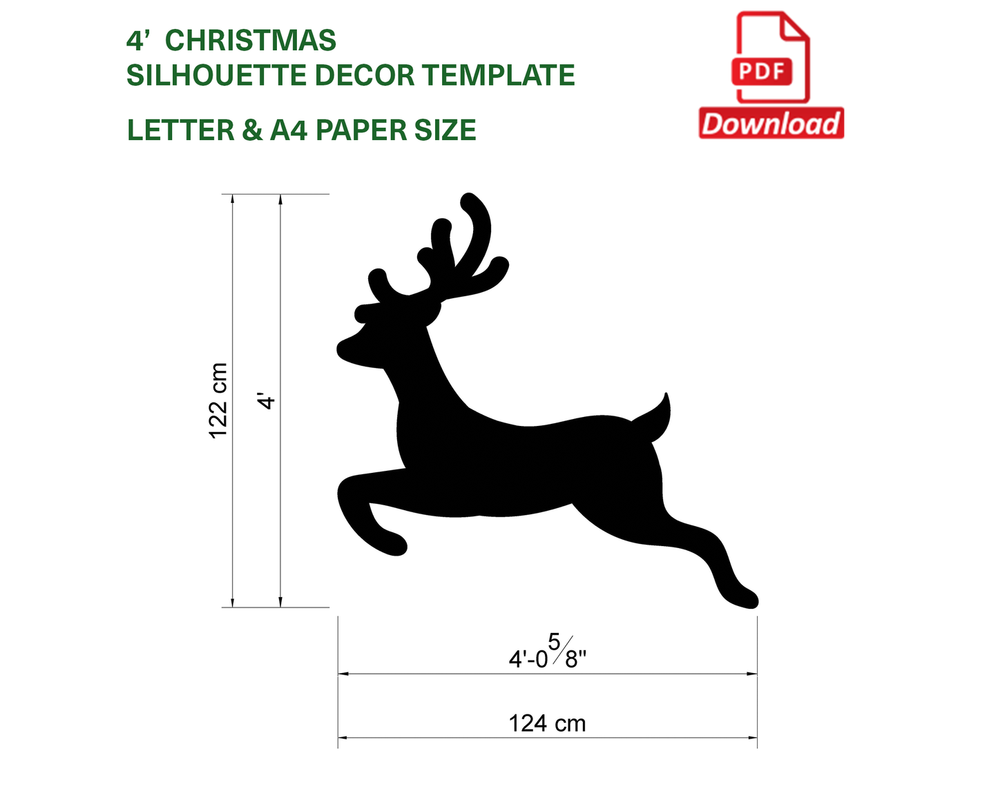 4ft Reindeer Calf / Baby Reindeer Silhouette Template (PDF)