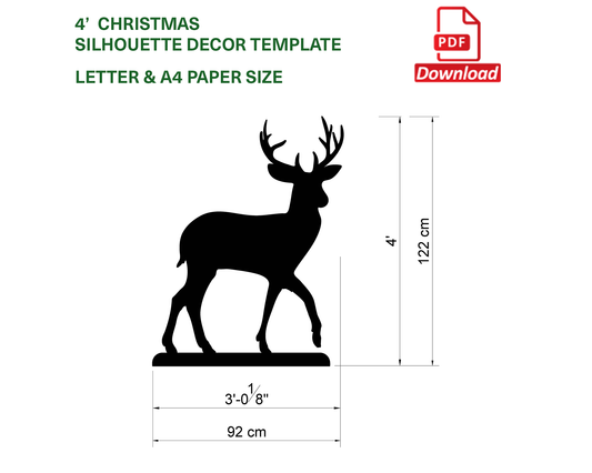 4ft Reindeer Calf Decor / Stencils Silhouette Template / Xmas printable (PDF)