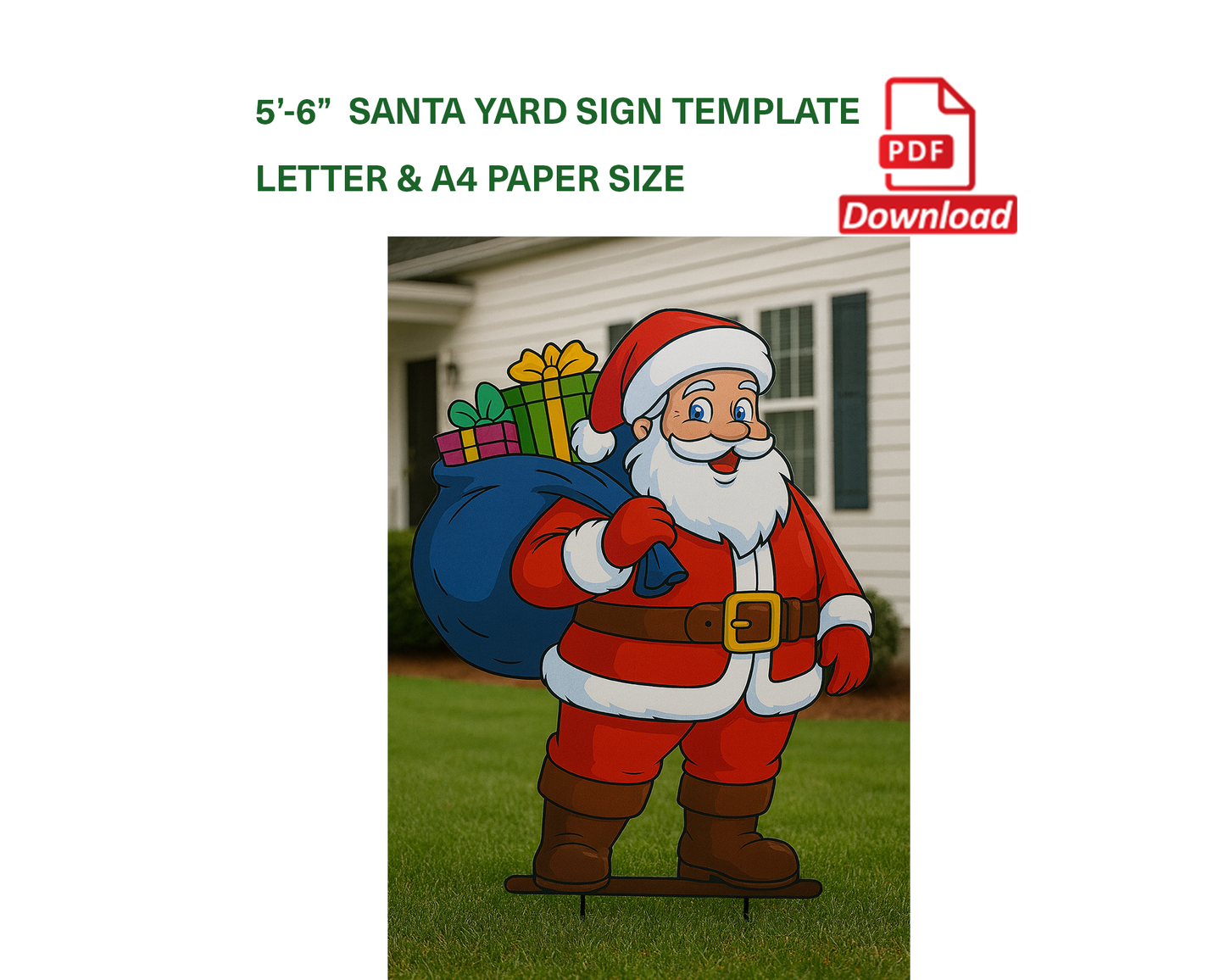 Santa Claus Yard Sign Template | Christmas Outdoor Decor (PDF)