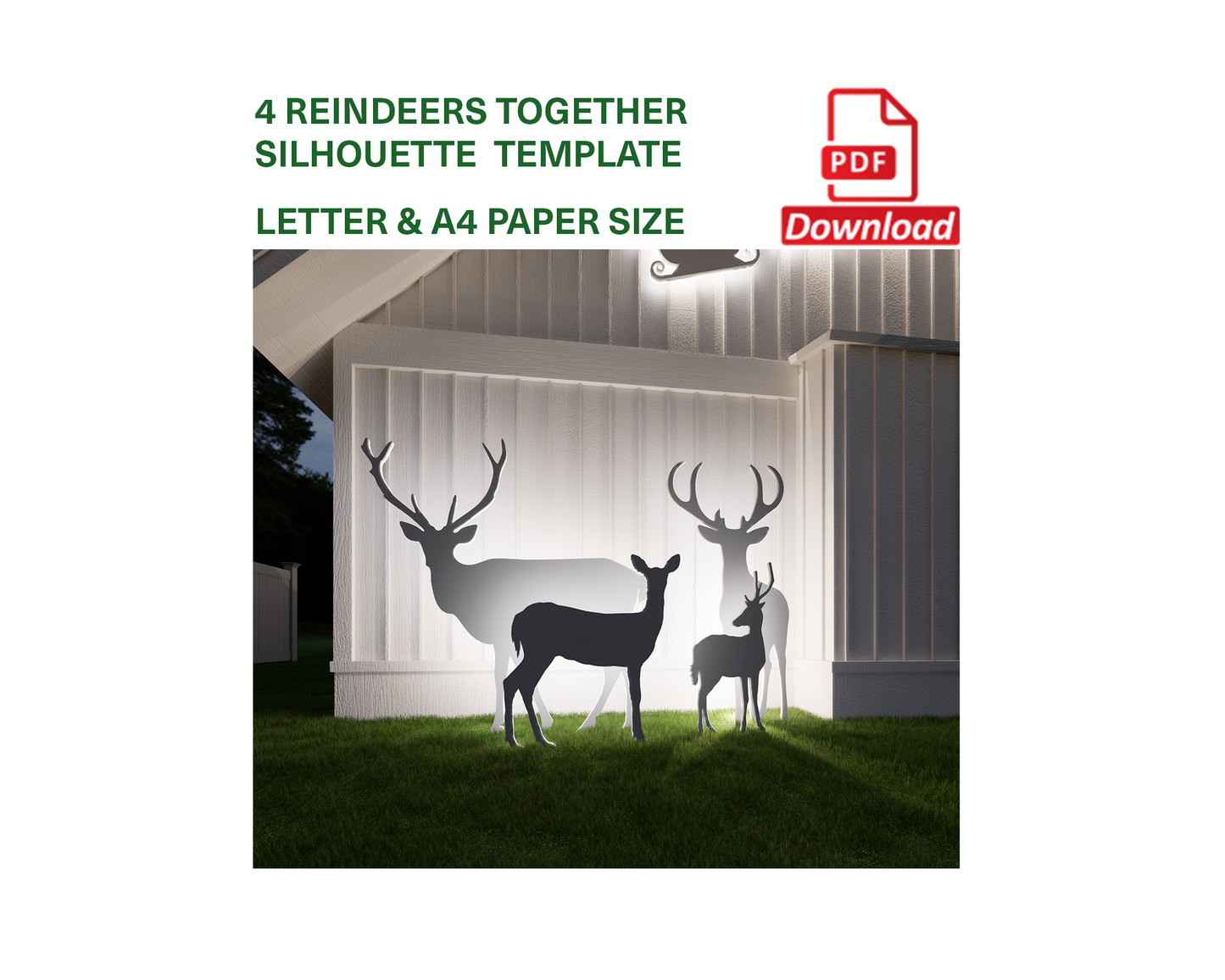 Silhouette Templates of 4 Reindeers Together (PDF)