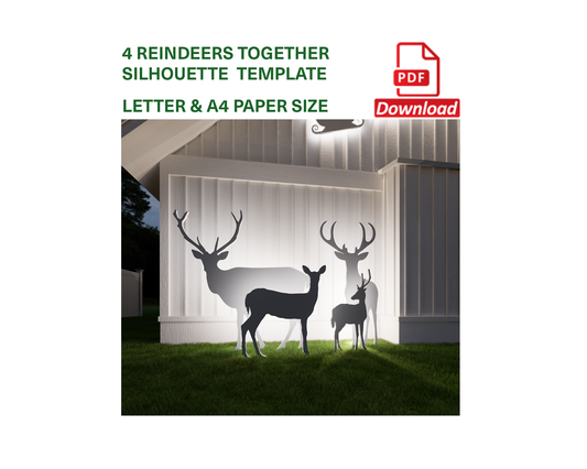 Silhouette Templates of 4 Reindeers Together (PDF)
