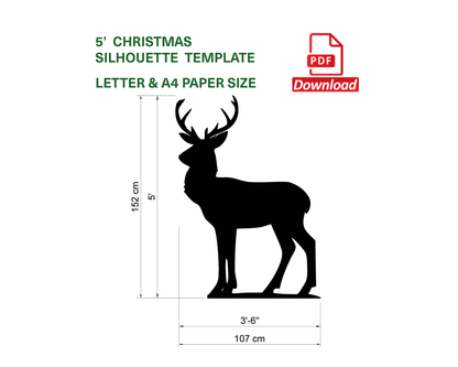 5ft Large Reindeer Silhouette Template (PDF)