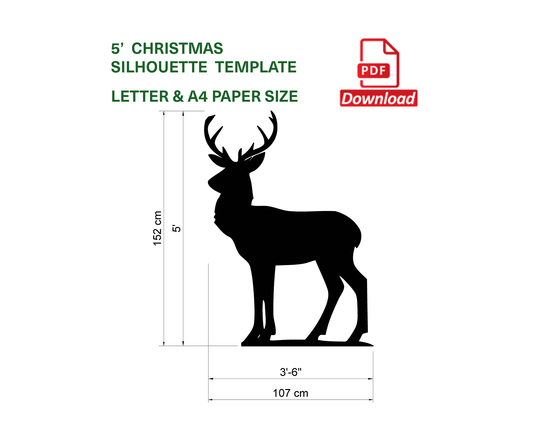 5ft Large Reindeer Silhouette Template (PDF)