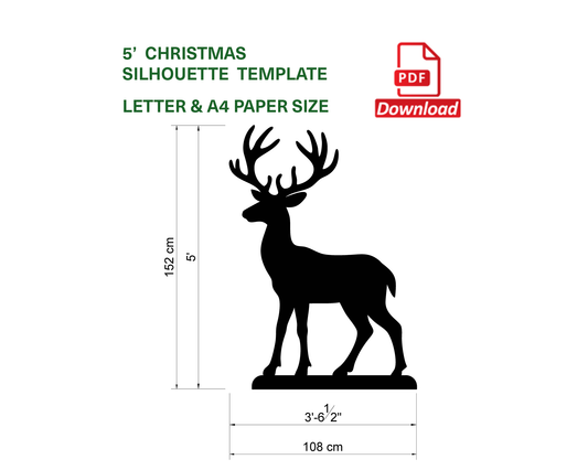 5ft Reindeer Calf Template | Large Christmas Reindeer Stencil (PDF)