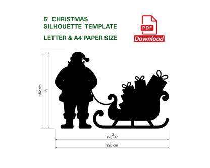 Santa Claus Decor / 5ft Standing Santa and His Sleigh Full of Gifts (PDF)