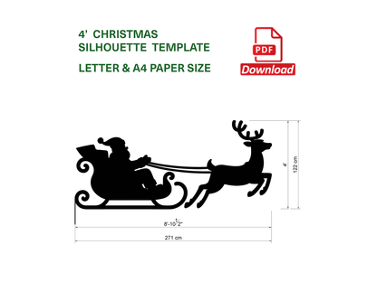Santa Claus Decor / 4ft Flying Santa's Sleigh & Reindeer Silhouette Template (PDF)