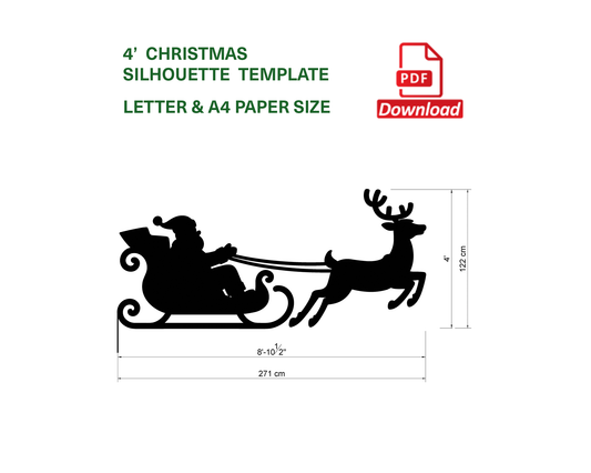 Santa Claus Decor / 4ft Flying Santa's Sleigh & Reindeer Silhouette Template (PDF)