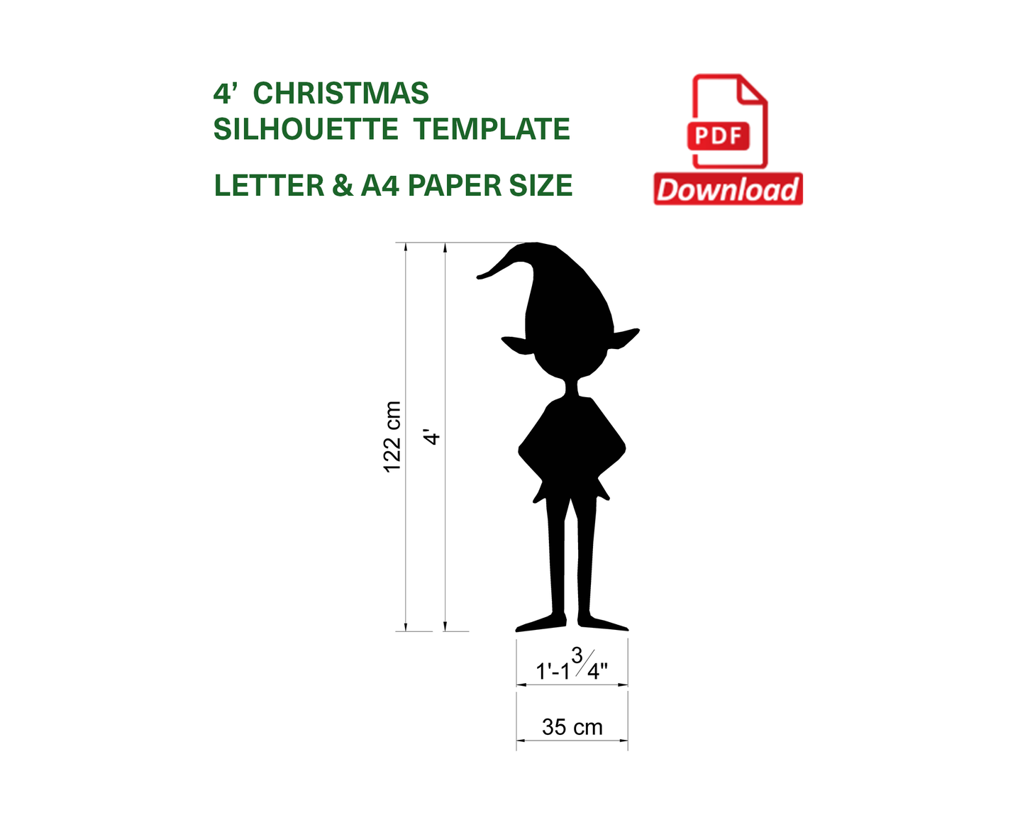 4ft Santa's Elve Silhouette Template / Christmas Silhouette Decor (PDF)