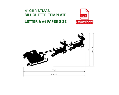 Santa Claus Decor / 4ft Flying Santa's Sleigh & Reindeer Silhouette Template (PDF)