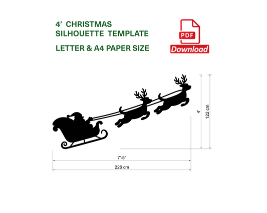 Santa Claus Decor / 4ft Flying Santa's Sleigh & Reindeer Silhouette Template (PDF)
