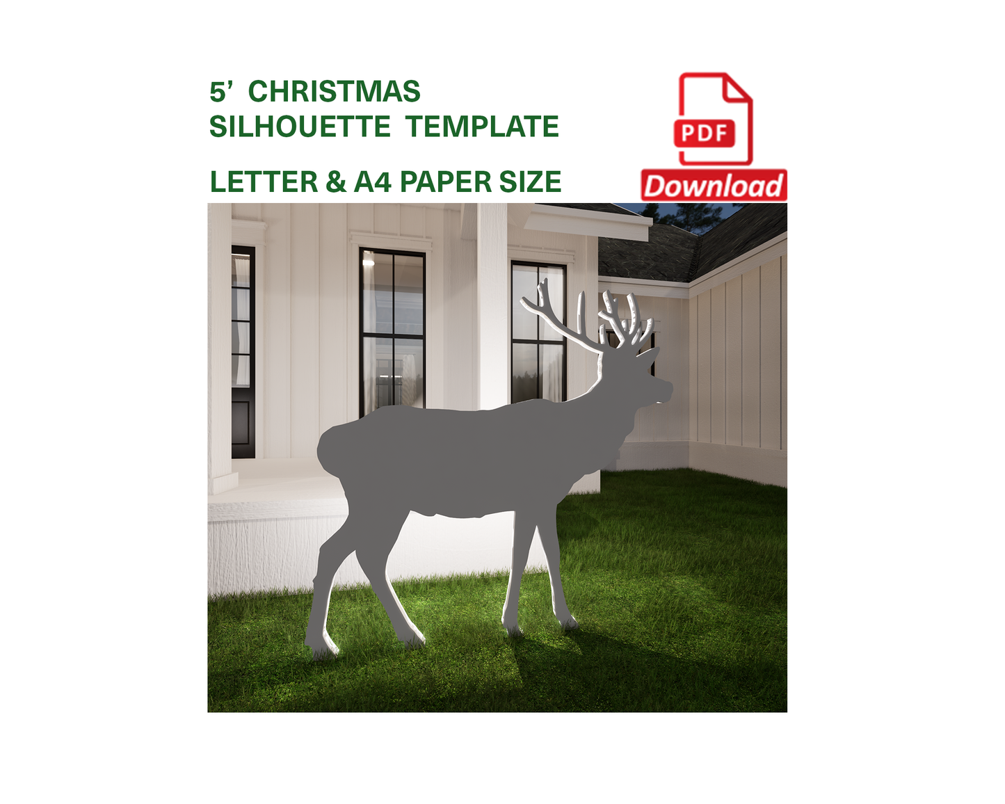 5ft Reindeer Calf Template | Large Christmas Reindeer Silhouette (PDF)