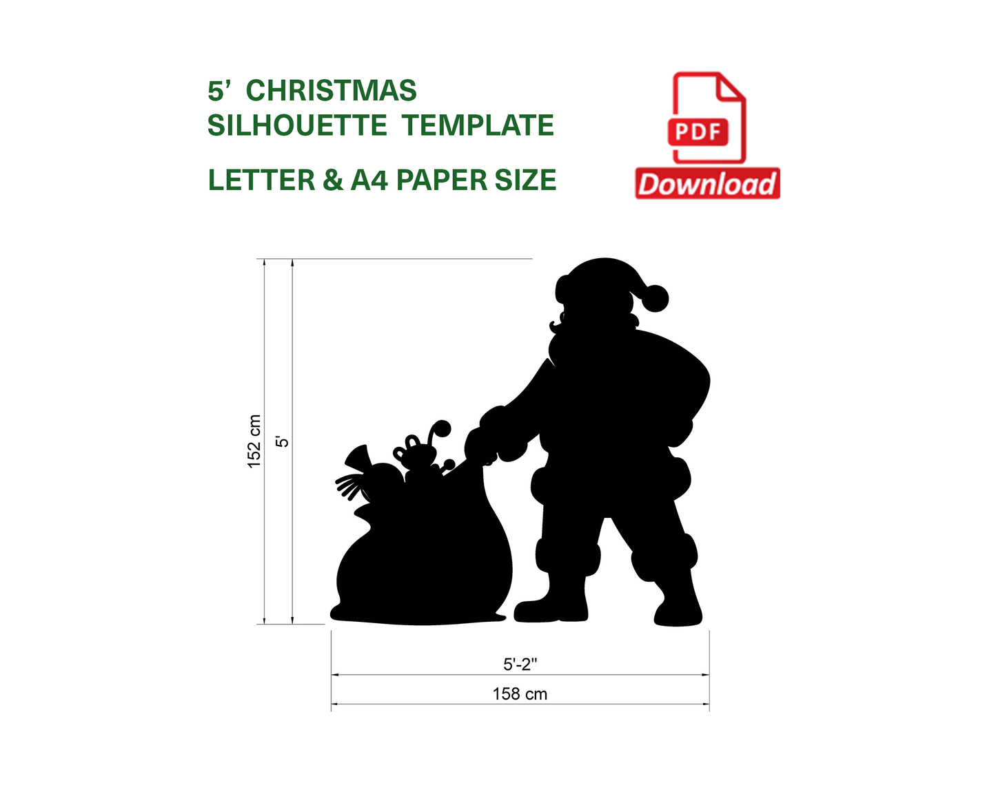 Standing Santa Claus Decor / 5ft Santa With Gift Sack (PDF)