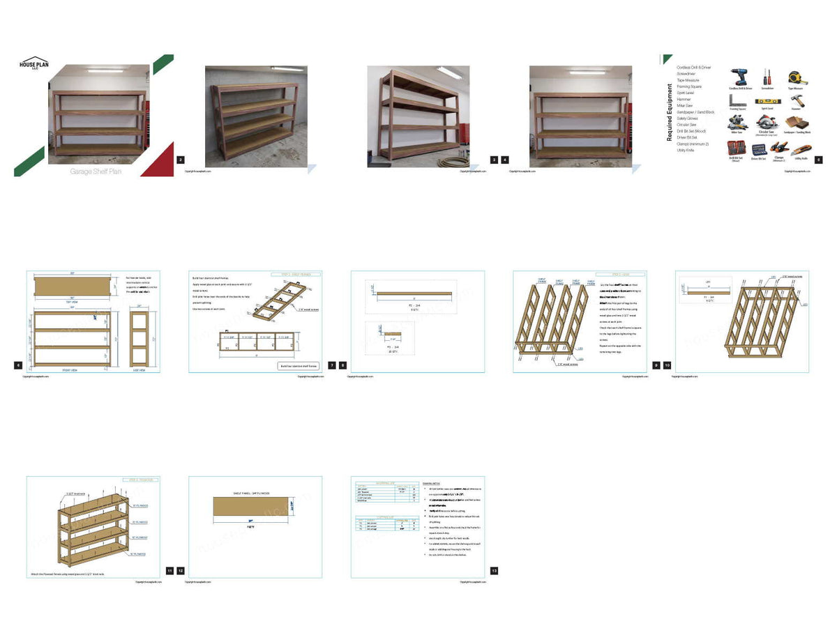 Garage Shelving Plans PDF | 4-Tier Garage Storage Shelves | 8 Ft DIY 2x4 & Plywood Shelf Plan