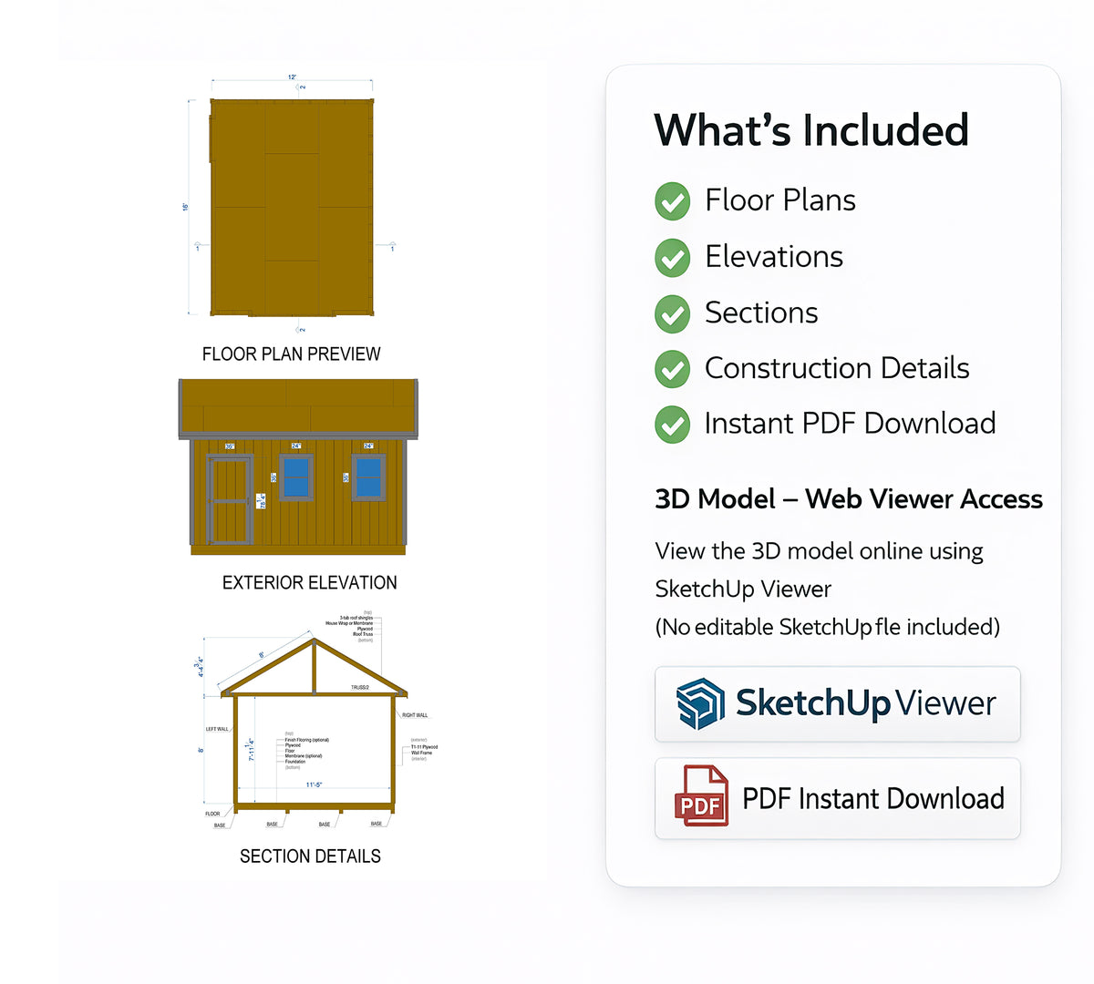 12x16 She Shed Floor Plans | Guest House Plans