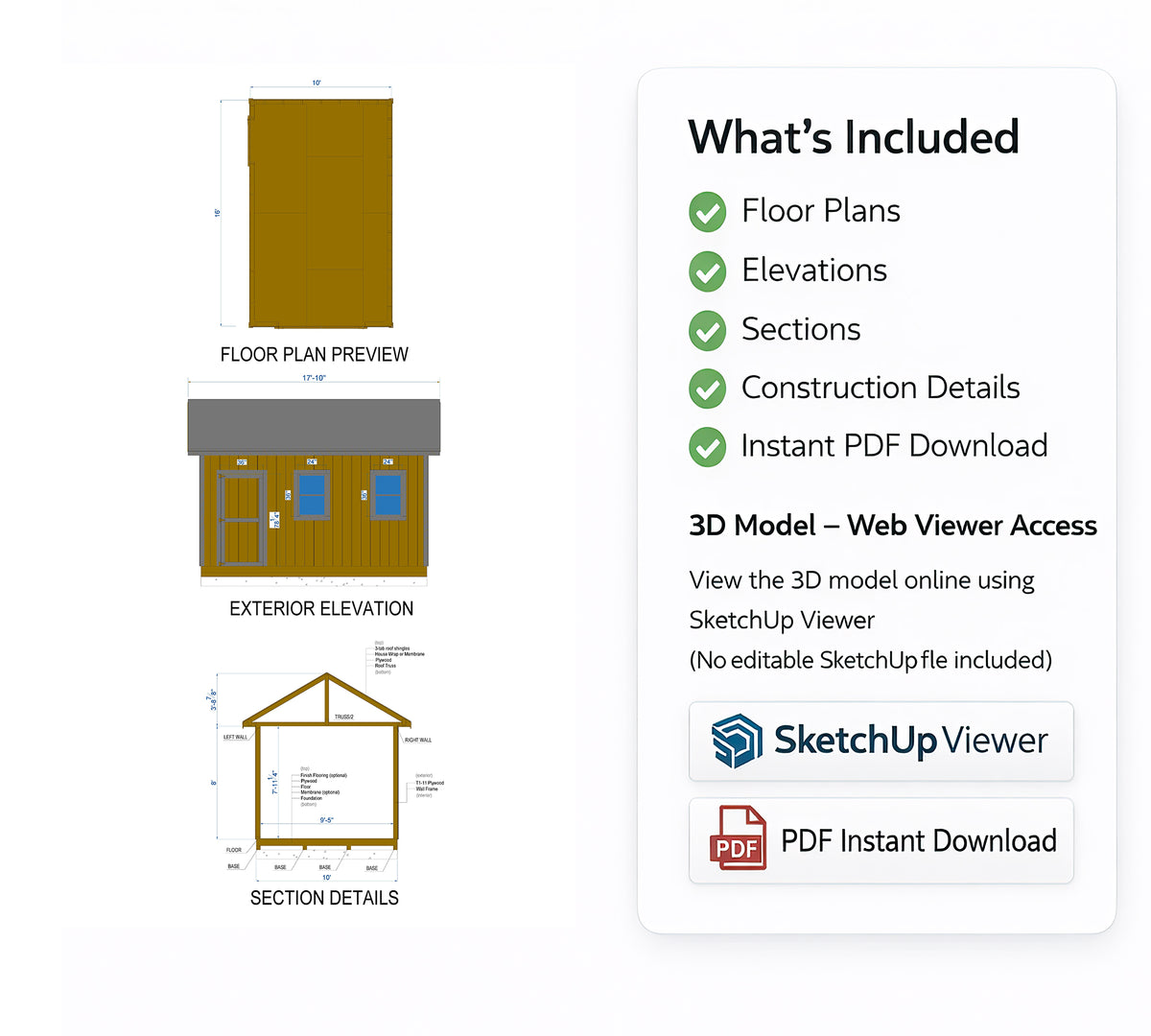 10x16 She Shed Plans | Backyard Studio, Guest House | PDF Download