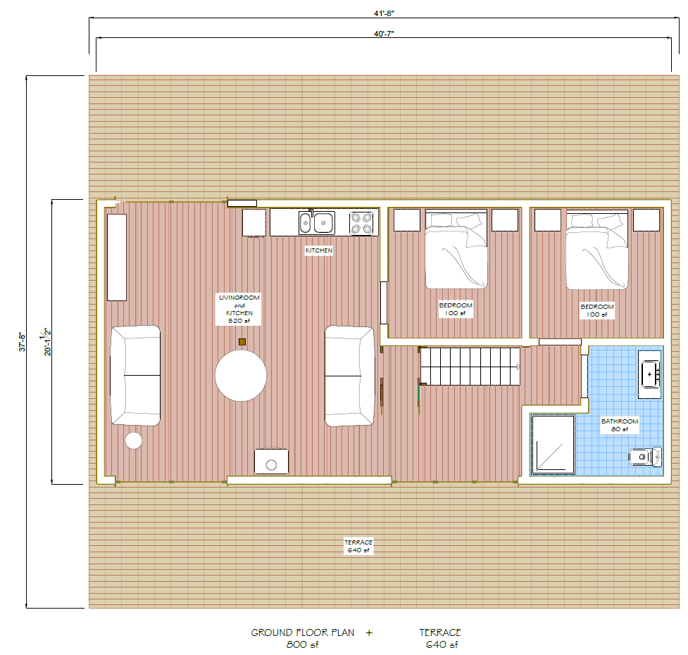 20x40 Barndominium Cabin House Plan