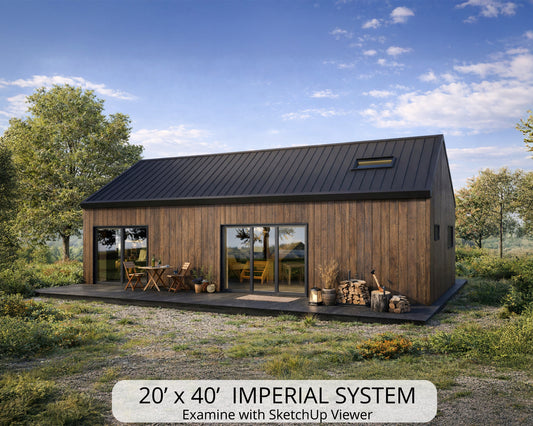 20x40 Barndominium Cabin House Plan