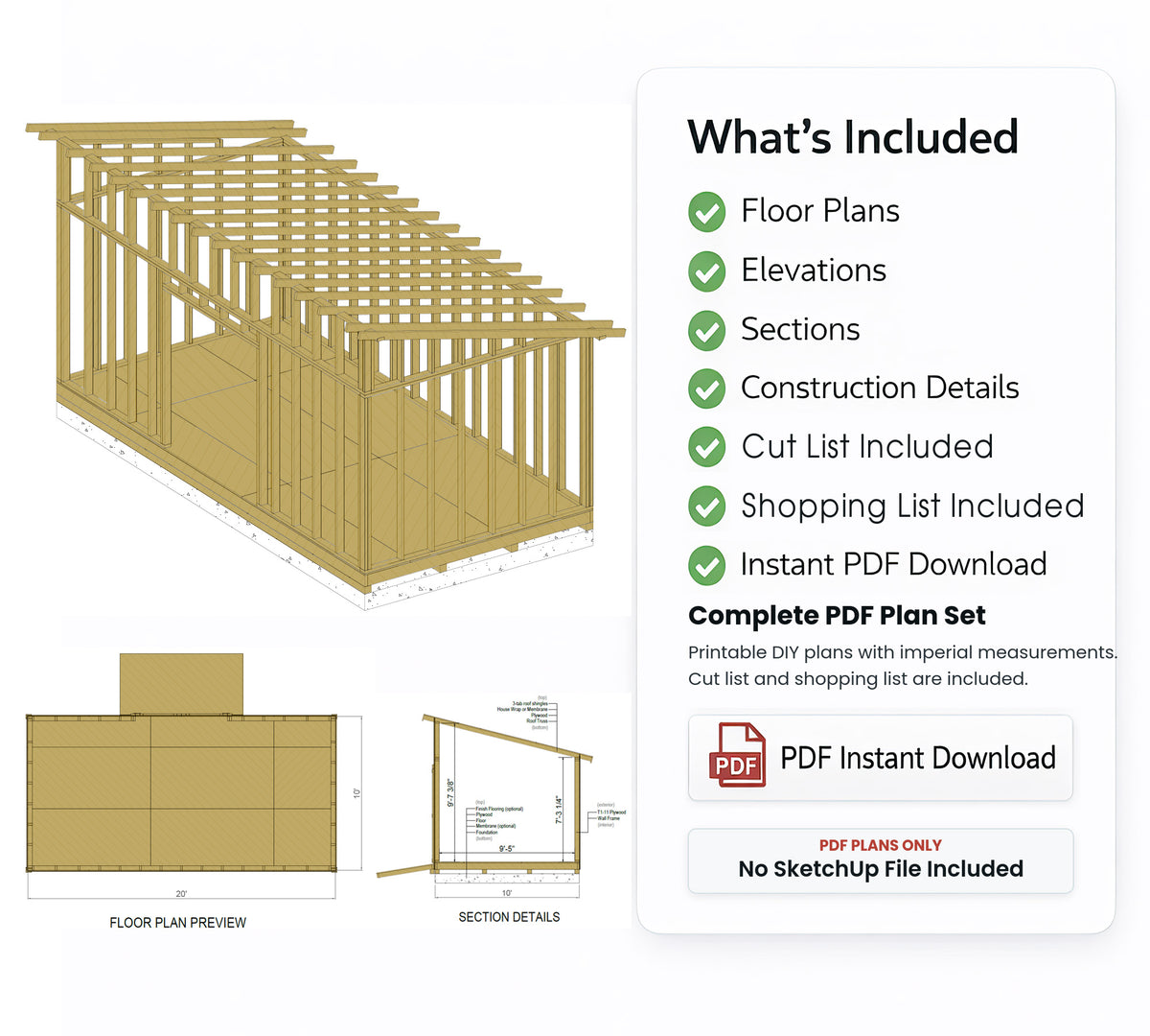 10x20 Lean-To Shed Plans | Backyard Storage Building