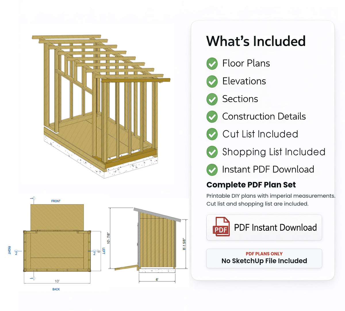 6x10 Lean-To Storage Shed Plans | Backyard Tool Hideaway