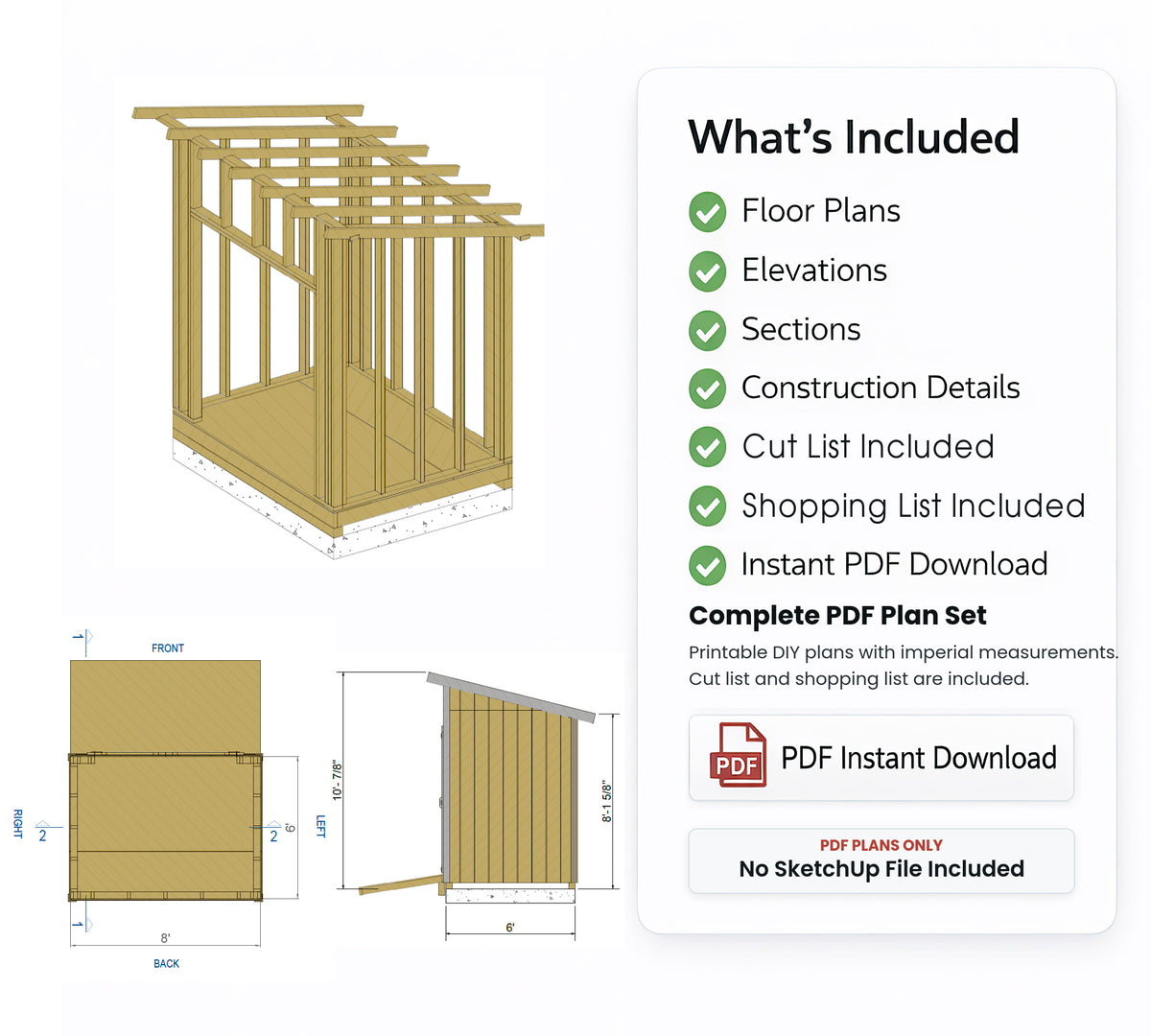 6x8 Lean-To Shed Plans | Compact Backyard Storage Utility Shed