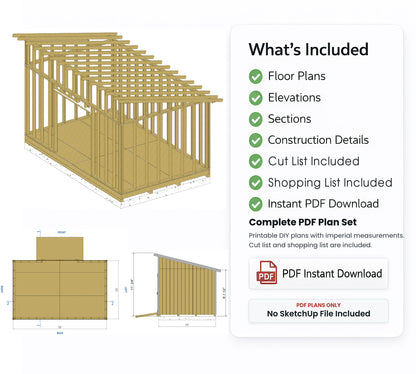 10x16 Lean-To Shed Plans | Sloped Roof Outdoor Storage Building