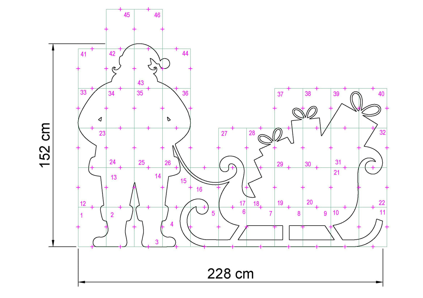Santa Claus Decor / 5ft Standing Santa and His Sleigh Full of Gifts (PDF)
