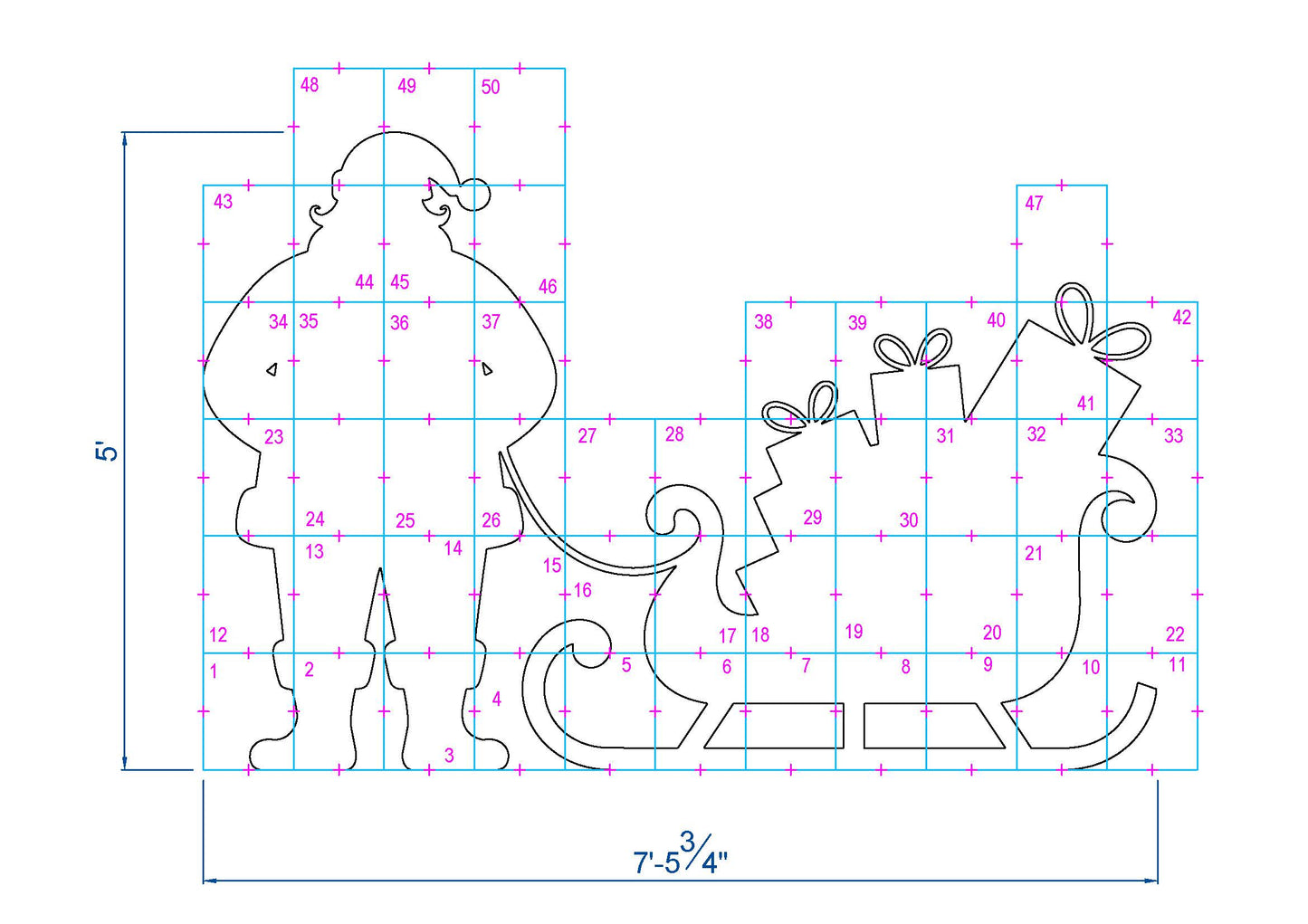 Santa Claus Decor / 5ft Standing Santa and His Sleigh Full of Gifts (PDF)