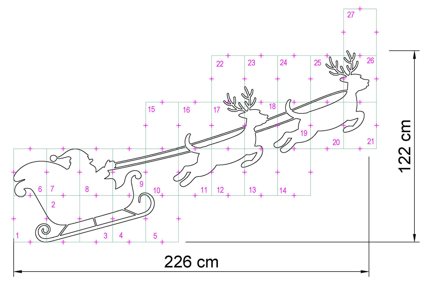 Santa Claus Decor / 4ft Flying Santa's Sleigh & Reindeer Silhouette Template (PDF)