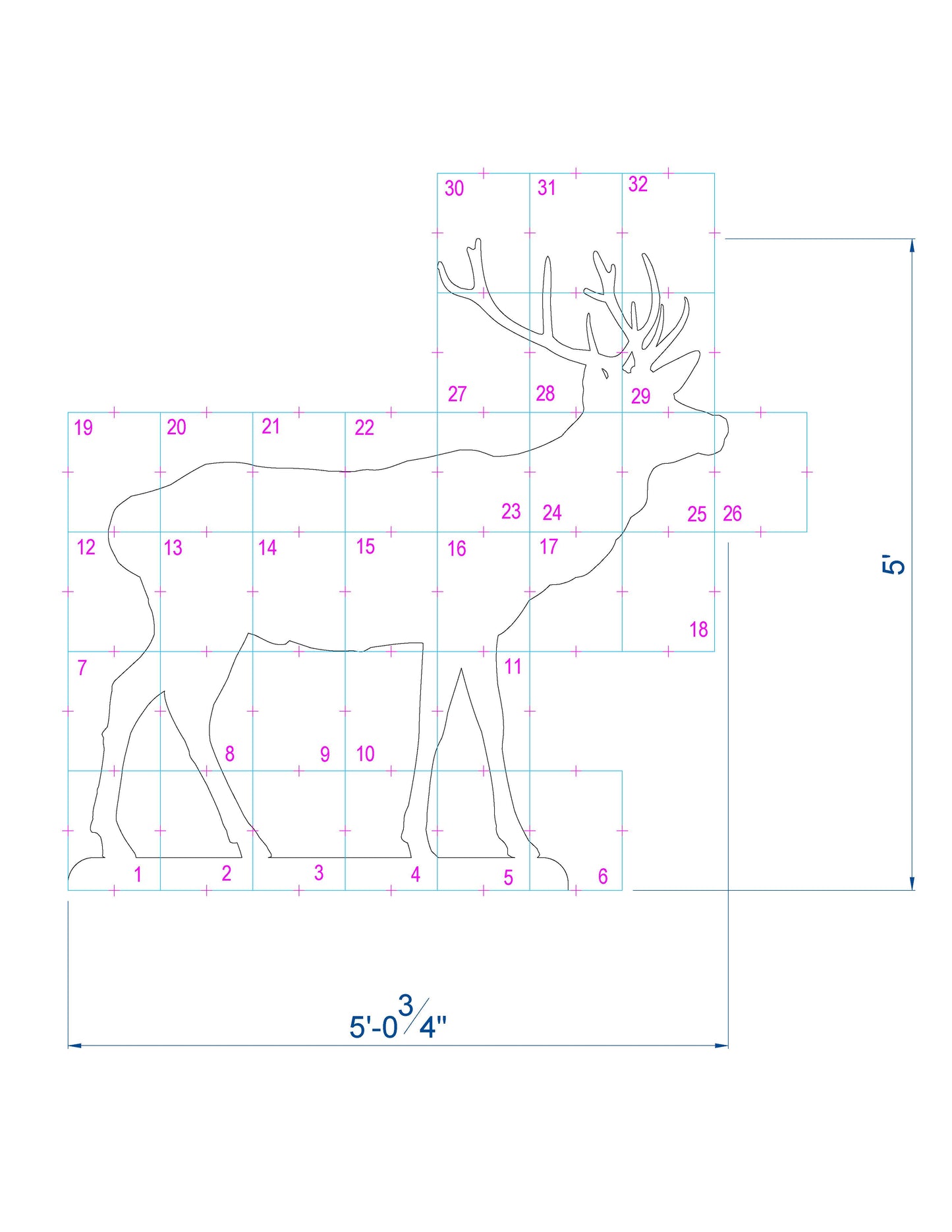 5ft Reindeer Calf Template | Large Christmas Reindeer Silhouette (PDF)
