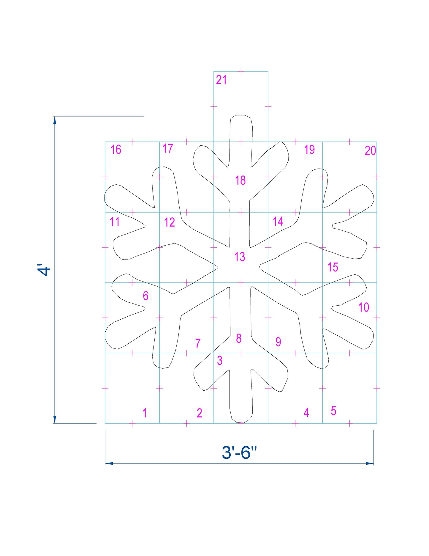 Snowflake Silhouette Template / 4ft Flake Christmas Silhouette Decor (PDF)
