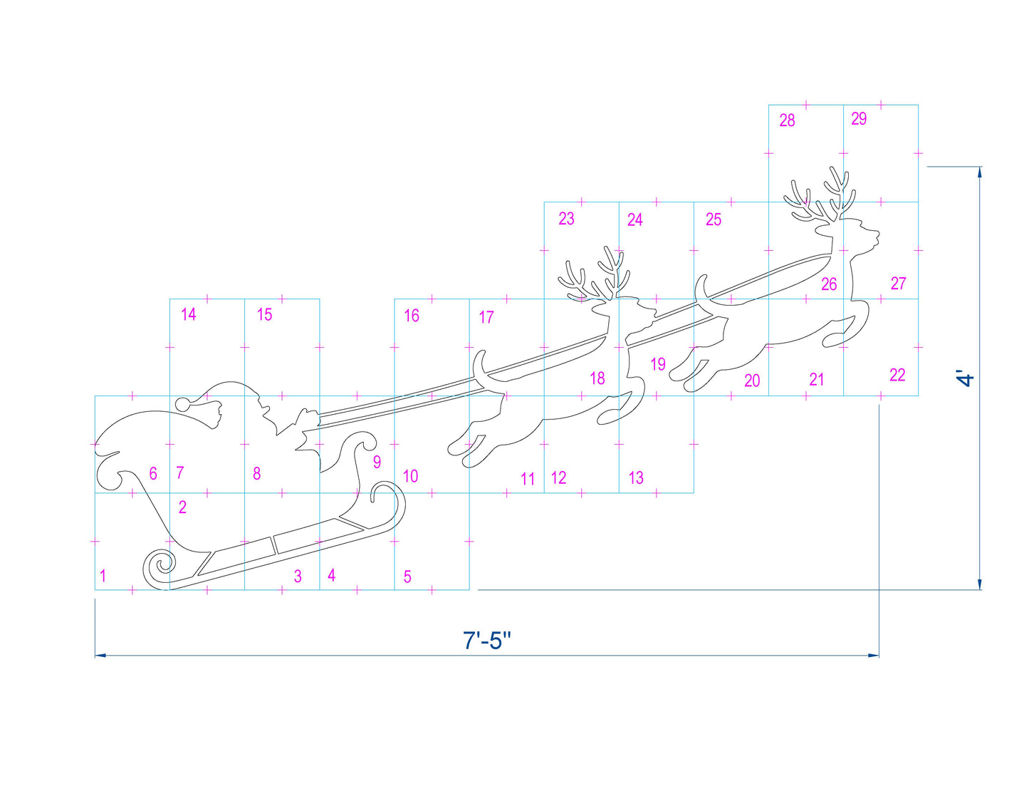 Santa Claus Decor / 4ft Flying Santa's Sleigh & Reindeer Silhouette Template (PDF)