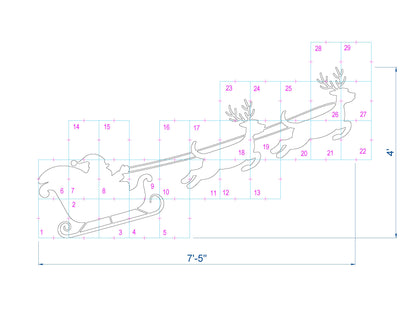 Santa Claus Decor / 4ft Flying Santa's Sleigh & Reindeer Silhouette Template (PDF)