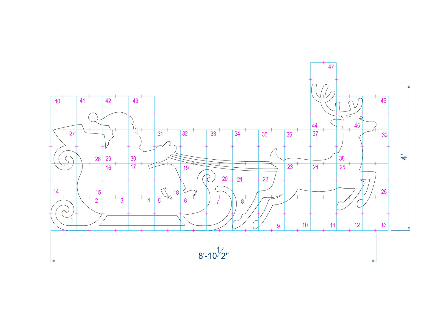 Santa Claus Decor / 4ft Flying Santa's Sleigh & Reindeer Silhouette Template (PDF)