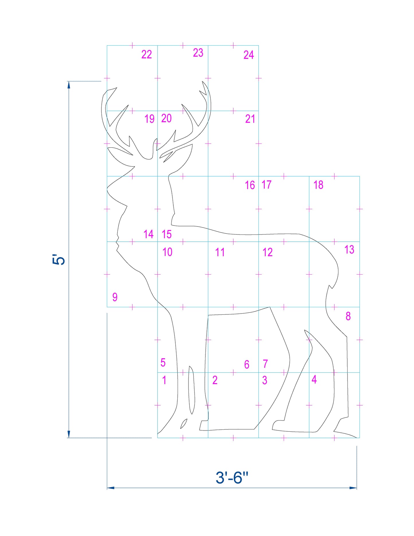 5ft Large Reindeer Silhouette Template (PDF)