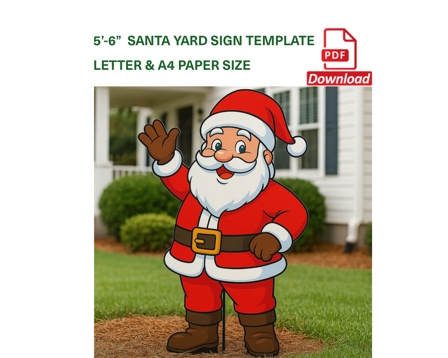 Santa Claus Yard Sign Template | Christmas Outdoor Decor (PDF)
