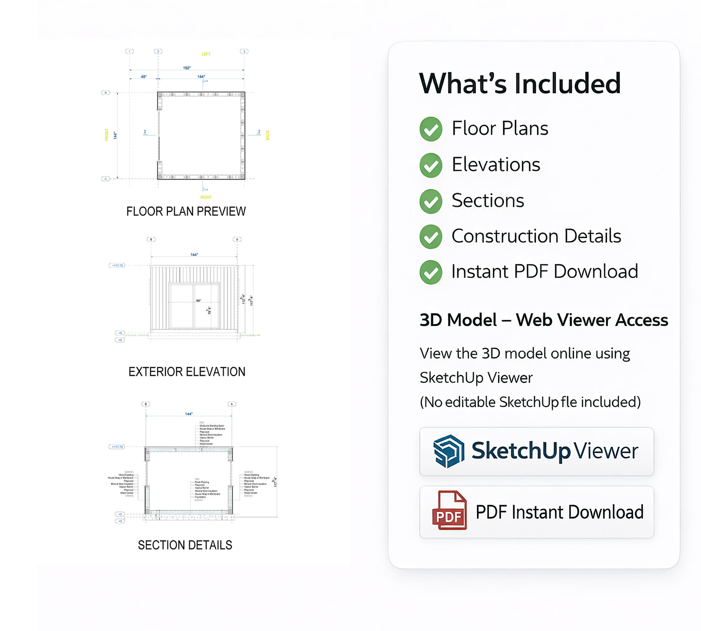 12x12 Small Cabin Plan