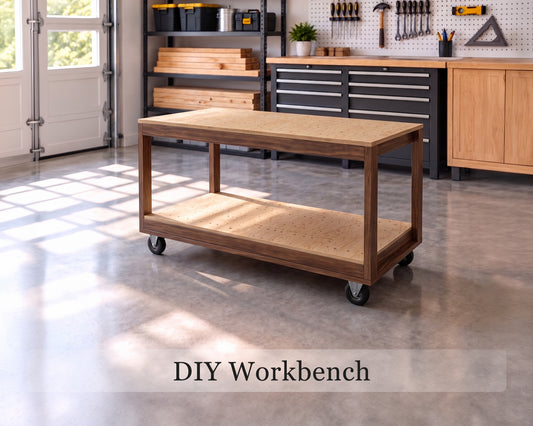 Workbench DIY Plans, Mobile Rolling Workbench, 2x4 Garage Work Table with Storage Shelf
