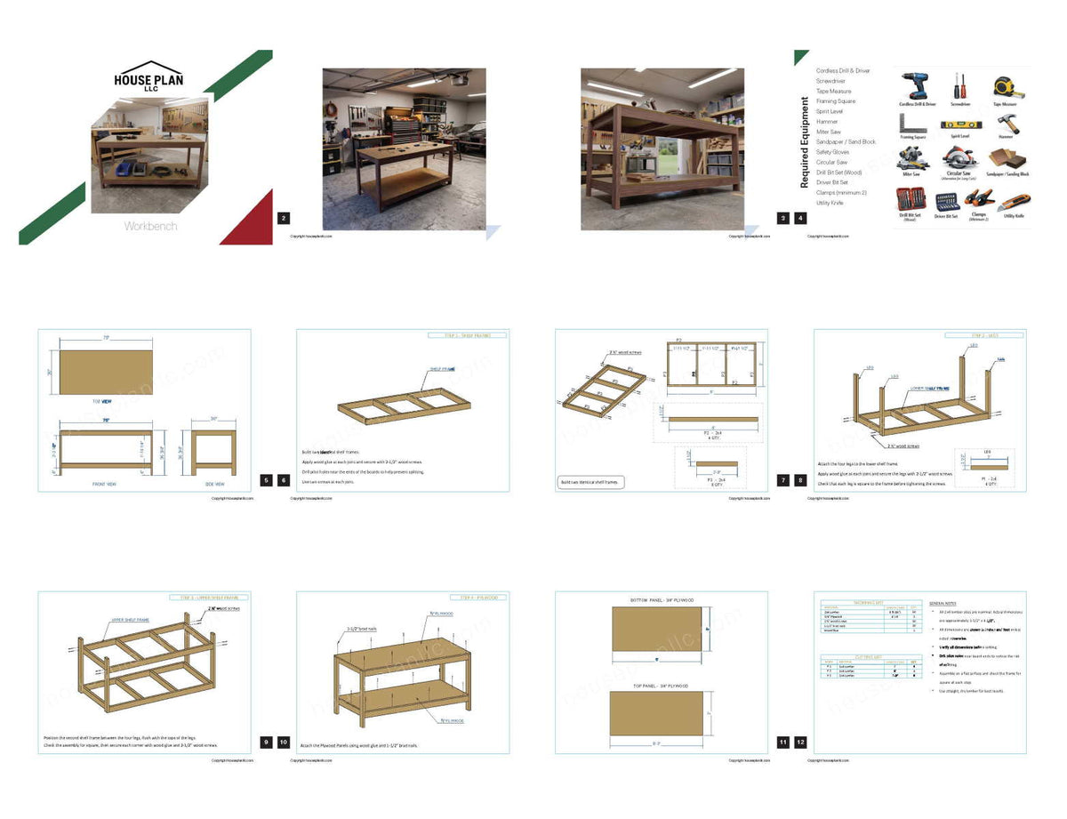 Workbench DIY Plans, Simple 2x4 Garage Workbench with Storage Shelf