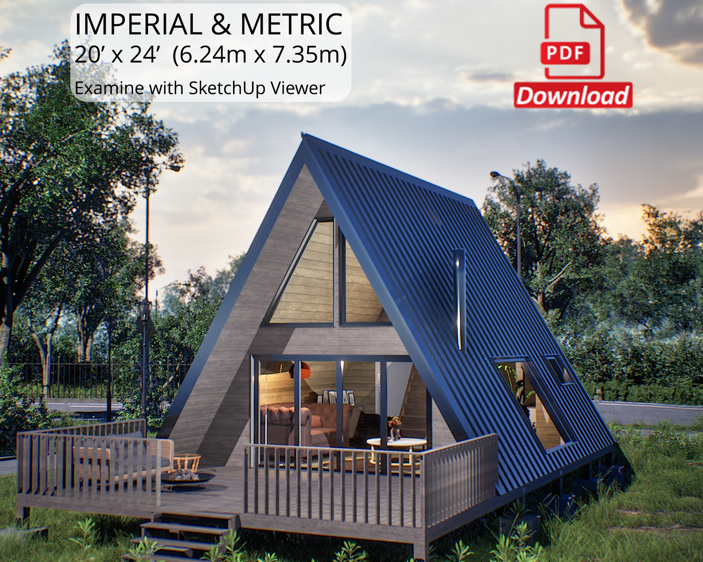 20x24 A Frame Tiny House Plan