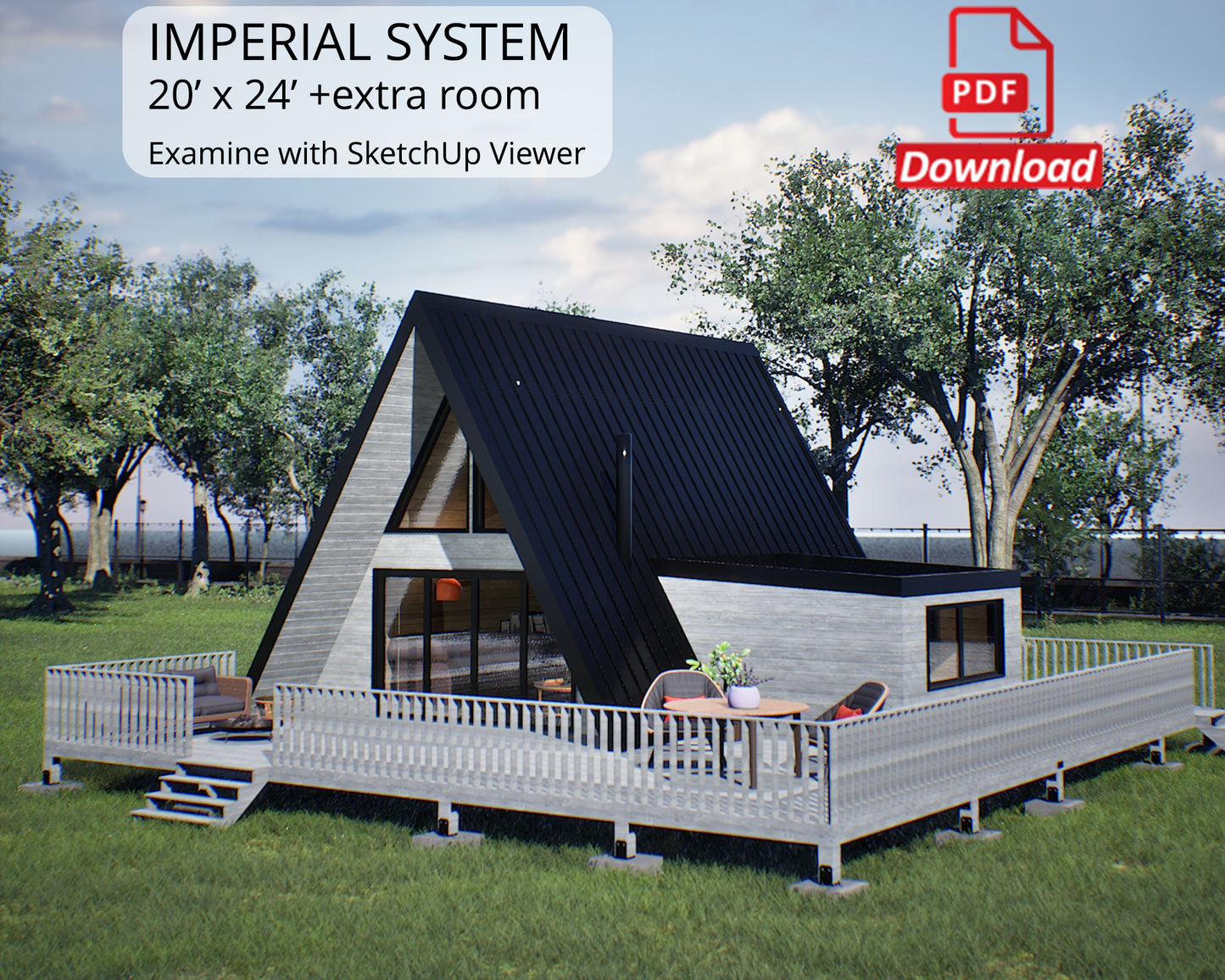 20x24 A-Frame Cabin Plan