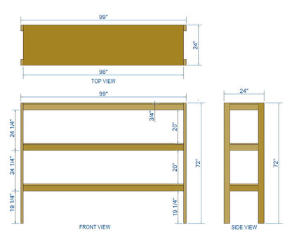 Garage Storage Shelves Plans PDF | 8ft 3-Tier 2x4 Shelving Unit | DIY Workshop Shelf Plans