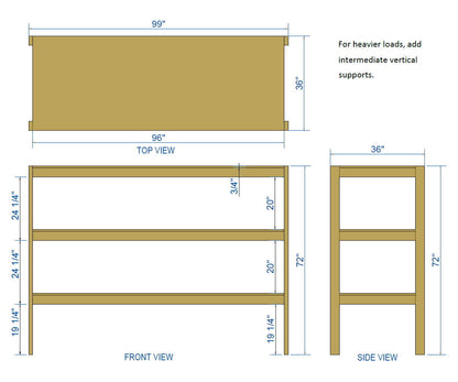 DIY Garage Shelf Plans PDF | 8ft x 36in Deep Storage Shelves | 3-Tier Workshop Shelving Plans