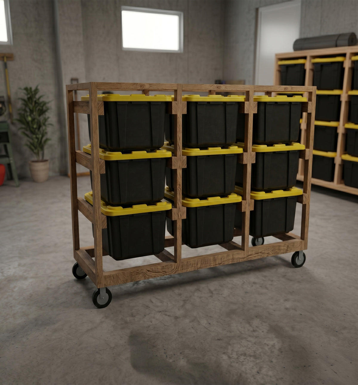 27 Gallon Tote Storage Rack Plans | Mobile 9-Bin Garage Organizer