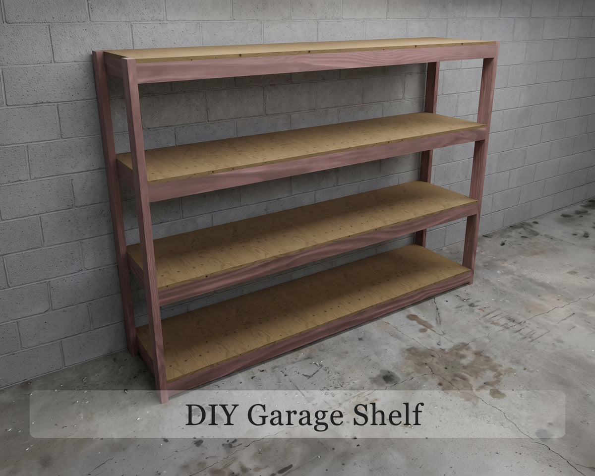 Garage Shelving Plans PDF | 4-Tier Garage Storage Shelves | 8 Ft DIY 2x4 & Plywood Shelf Plan
