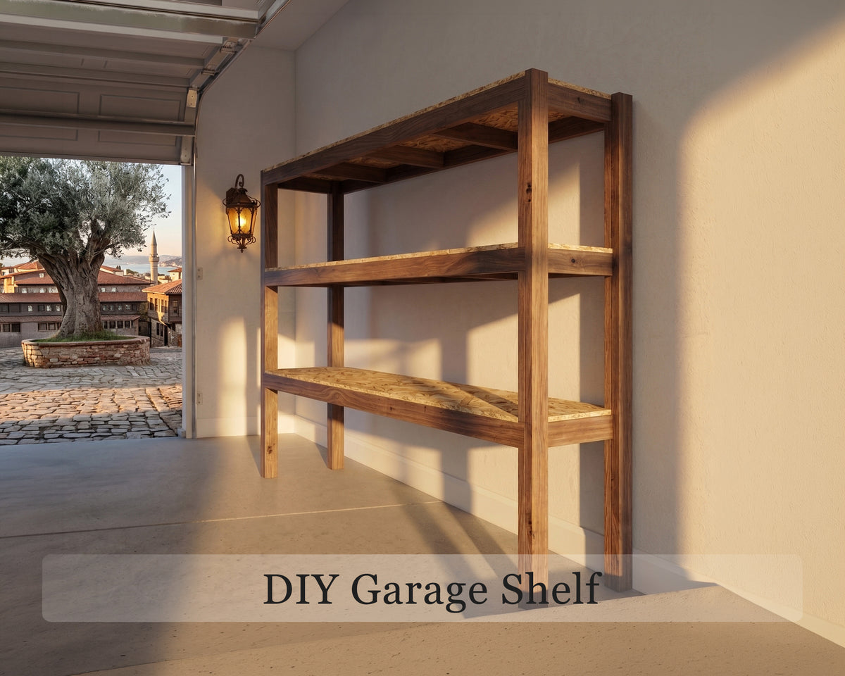 Garage Shelving Plans PDF | Reinforced 8ft Garage Storage Shelves | DIY 3-Tier Shelf Plans