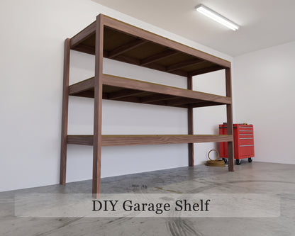 DIY Garage Shelf Plans PDF | 8ft x 36in Deep Storage Shelves | 3-Tier Workshop Shelving Plans