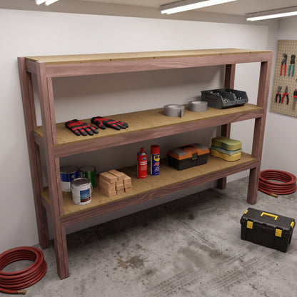 Garage Shelving Plans PDF | Reinforced 8ft Garage Storage Shelves | DIY 3-Tier Shelf Plans