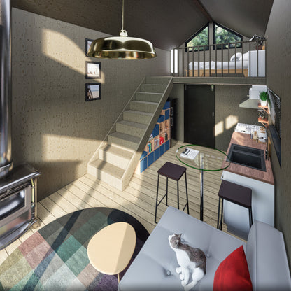 Tiny House Plans, 12x28 Tiny Home Plans, Modern Cabin House Plans, Small House Plans, Imperial & Metric, Vacation House Plans, two Shape Roof House Plan, Two Storey House Plan, Mezzanine House Plan, Budget-Friendly Cottage for Off-Grid Getaways