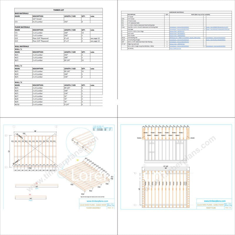Garden Shed Plans, 12x16 Shed Plans, Barn Plans, Cabin Plans, Office Shed Plans, Backyard Shed Plan, Shed Blueprint DIY, 2 Door Shed, Storage Shed, Storage Barn Plan, Step by step build shed, easy to build shed plan, shed sketchup model, shed render